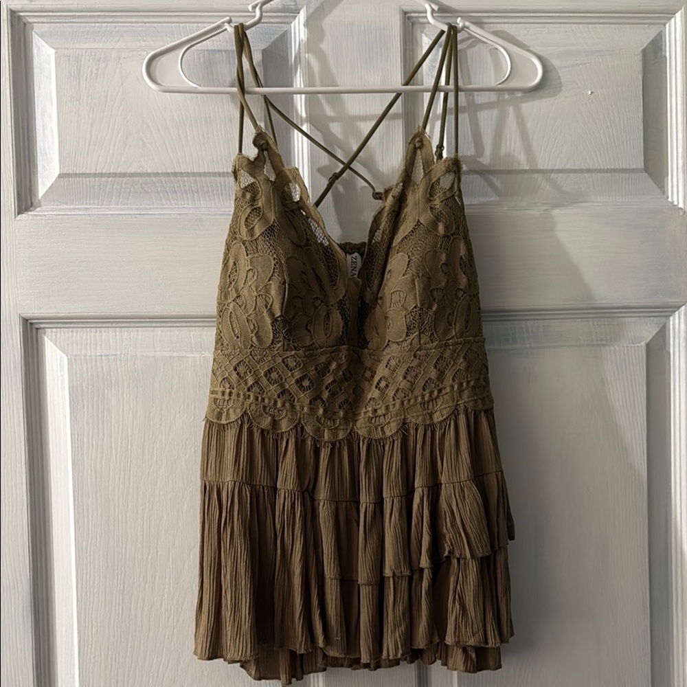 Olive Lace Tiered Women's Top